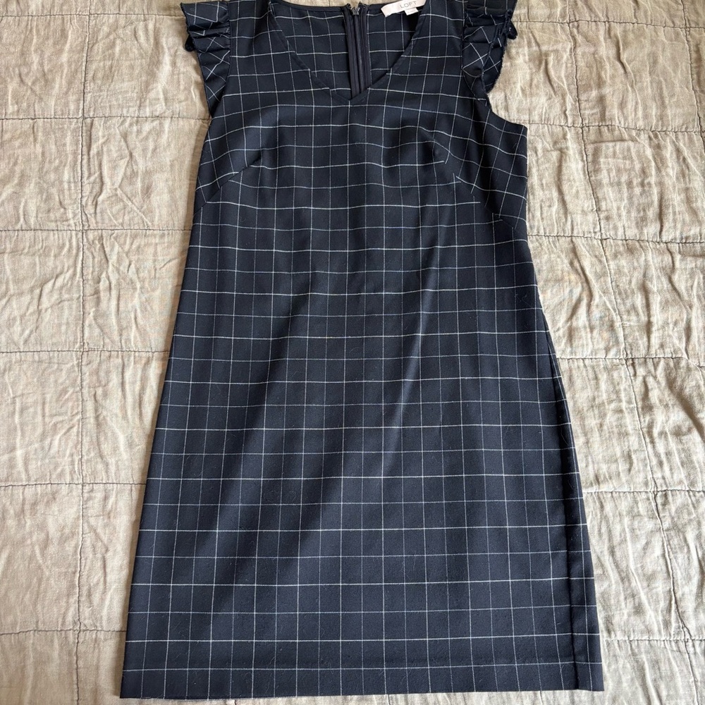 LOFT Black and White Windowpane Dress